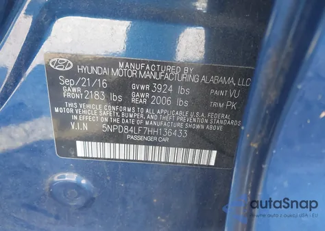 2017 Hyundai Elantra Se z USA, uszkodzony, nr VIN 5NPD84LF7HH136433